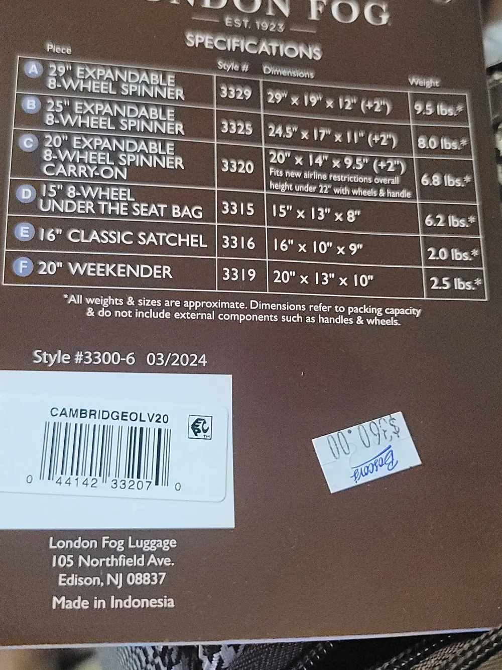 20' Expandable Spinner Carry-on London Fog